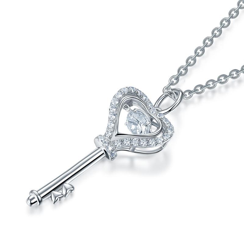 Key Heart Dancing Stone Kids Girl Pendant Necklace 925 Sterling Silver Children