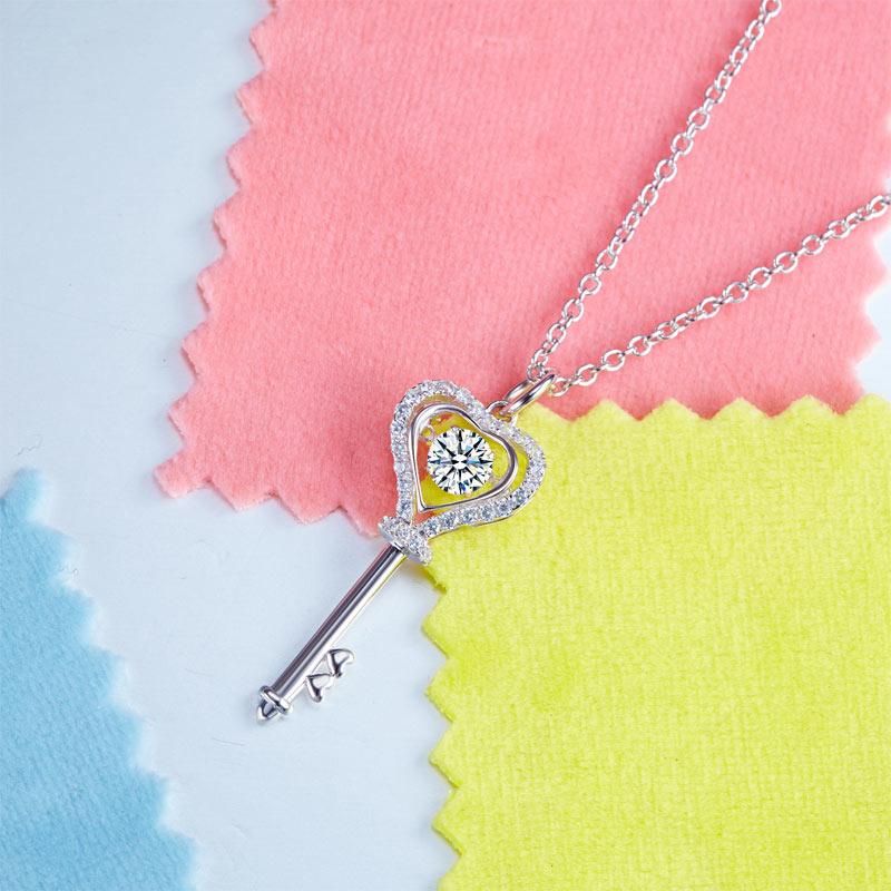 Key Heart Dancing Stone Kids Girl Pendant Necklace 925 Sterling Silver Children