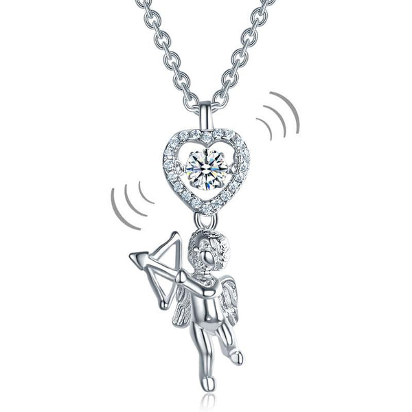 Love Angel Heart Dancing Stone Kids Girl Pendant Necklace 925 Sterling Silver Ch