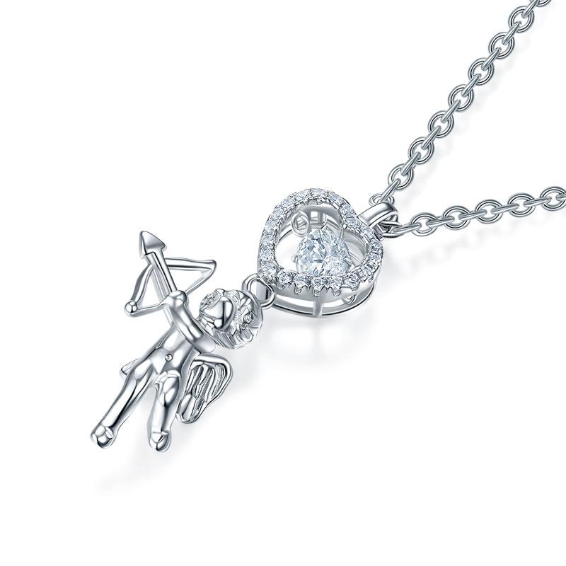 Love Angel Heart Dancing Stone Kids Girl Pendant Necklace 925 Sterling Silver Ch