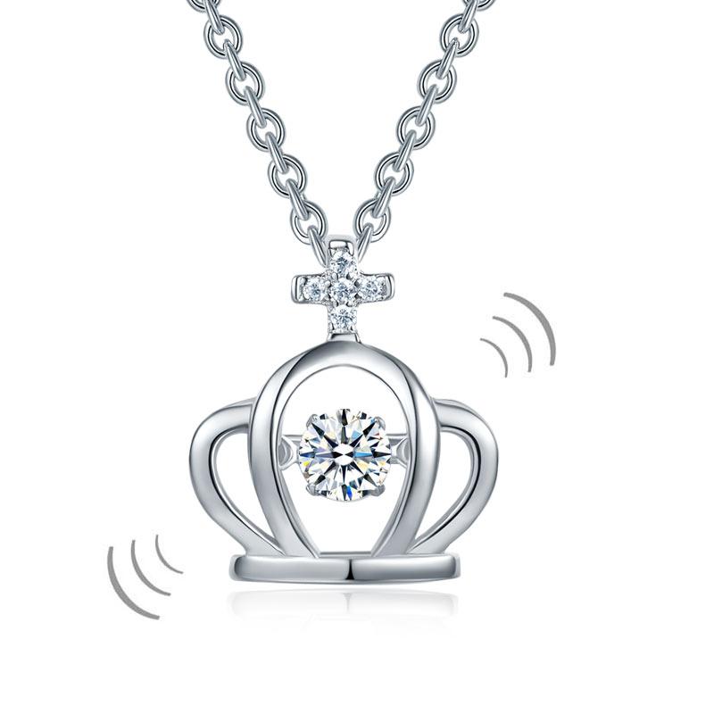 Crown Dancing Stone Kids Girl Pendant Necklace Solid 925 Sterling Silver Childre