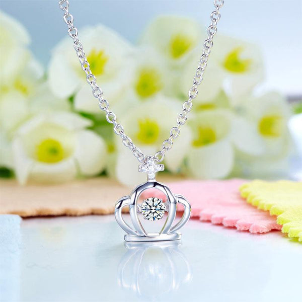 Crown Dancing Stone Kids Girl Pendant Necklace Solid 925 Sterling Silver Childre