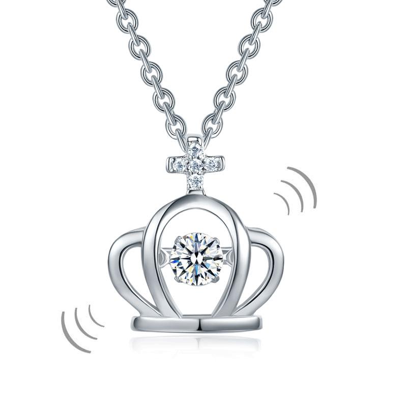 Crown Dancing Stone Kids Girl Pendant Necklace Solid 925 Sterling Silver Childre