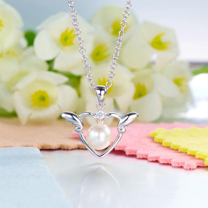 Kids Girl Angel Heart Pendant Necklace 925 Sterling Silver Children Jewelry XFN8