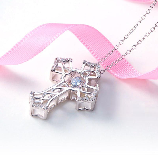 Vintage Style Cross Dancing Stone Pendant Necklace 925 Sterling Silver XFN8080