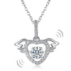 Load image into Gallery viewer, Heart Angel Wing Dancing Stone Pendant Necklace 925 Sterling Silver Good for Wed