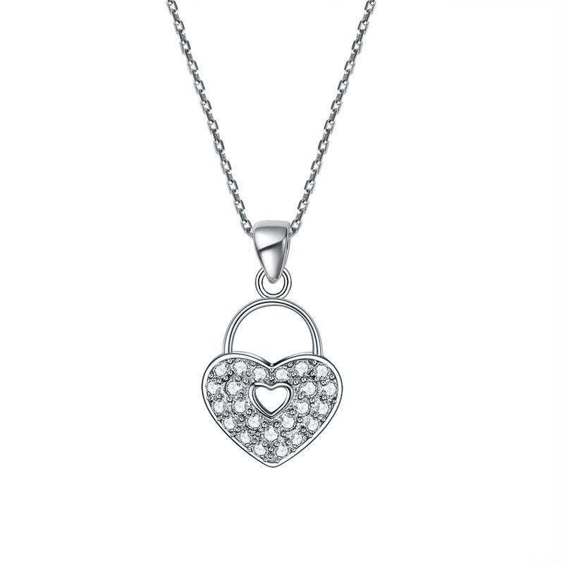 Love Heart Lock 925 Sterling Silver Pendant Necklace Lady Jewelry XFN8084