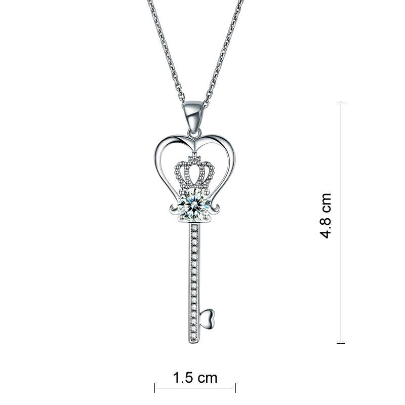 Love Heart Crown Key 925 Sterling Silver Pendant Necklace Created Diamond Jewelr