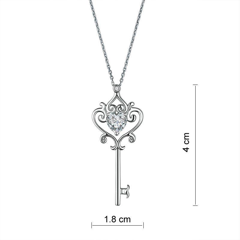 Love Heart Key 925 Sterling Silver Pendant Necklace Vintage Style 1.5 Carat Crea