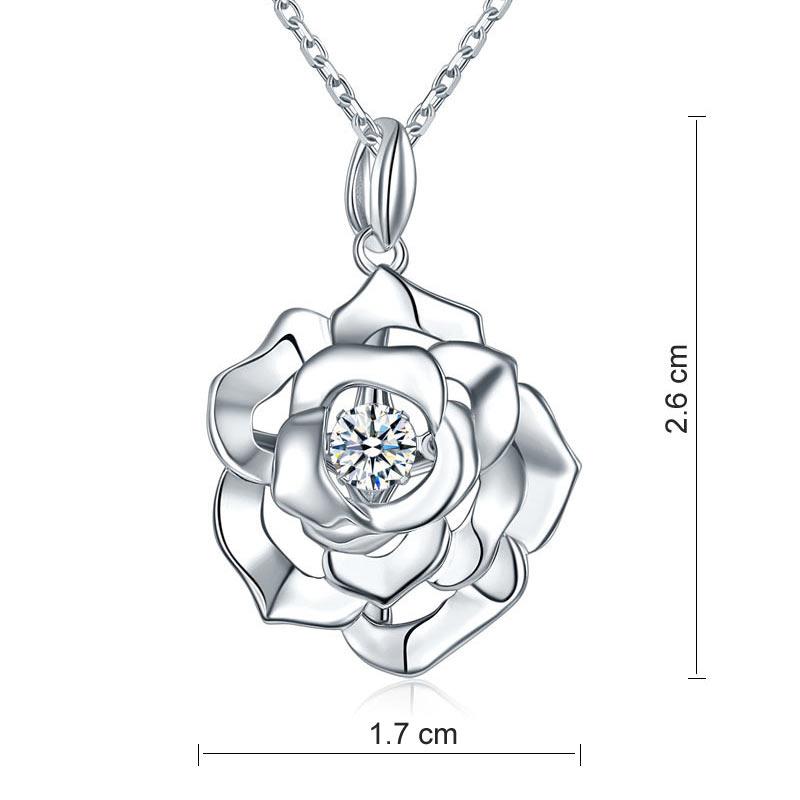 Rose Dancing Stone Pendant Necklace 925 Sterling Silver Good for Wedding Bridesm
