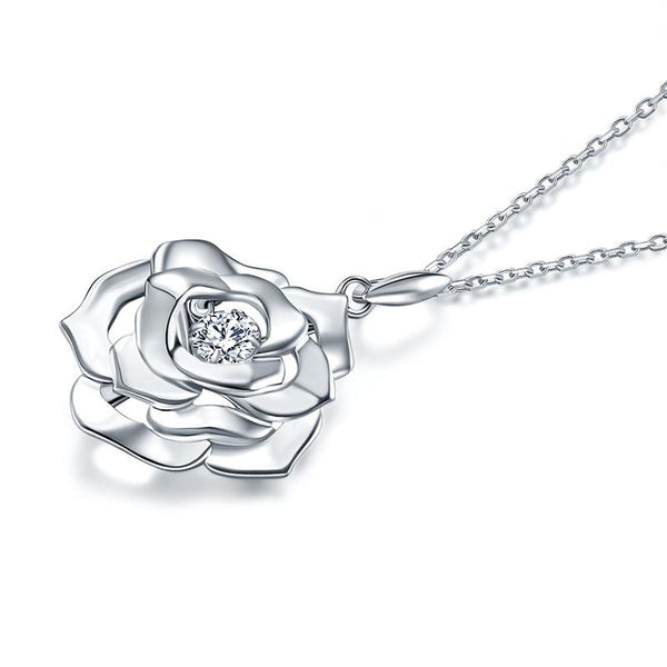 Rose Dancing Stone Pendant Necklace 925 Sterling Silver Good for Wedding Bridesm
