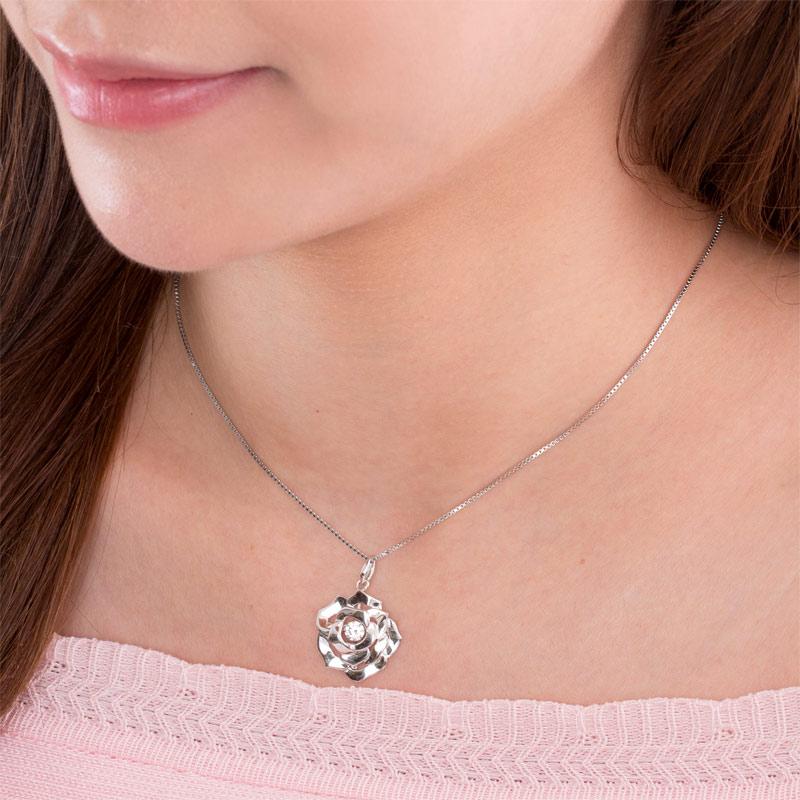 Rose Dancing Stone Pendant Necklace 925 Sterling Silver Good for Wedding Bridesm