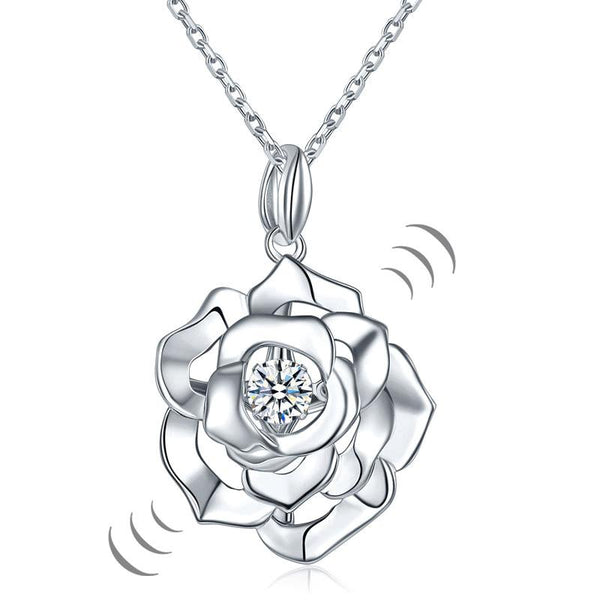 Rose Dancing Stone Pendant Necklace 925 Sterling Silver Good for Wedding Bridesm