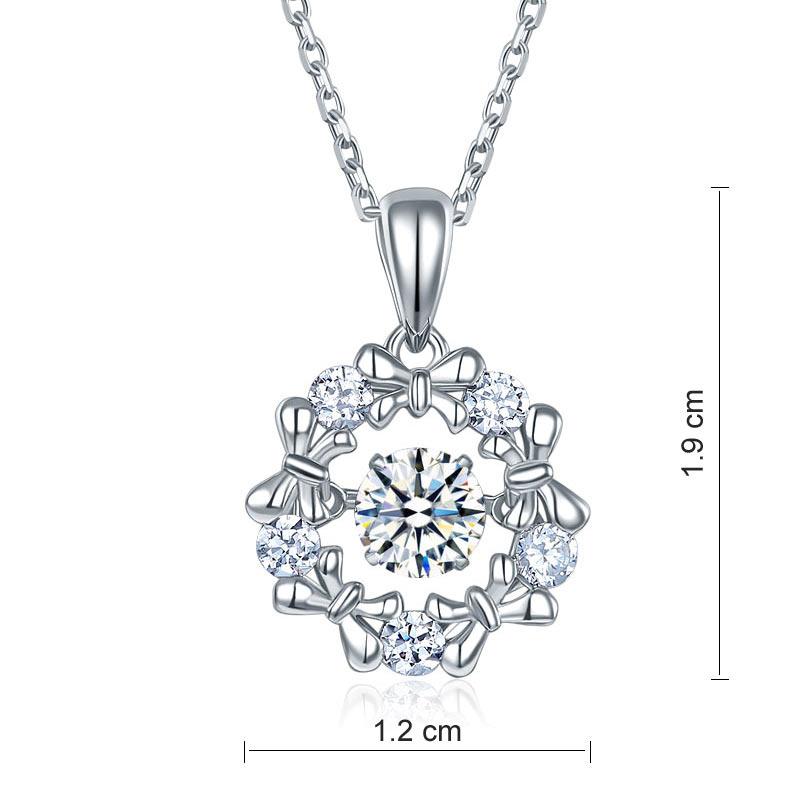 Dancing Stone Pendant Necklace 925 Sterling Silver Ribbon Flower XFN8089
