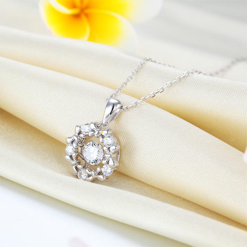 Dancing Stone Pendant Necklace 925 Sterling Silver Ribbon Flower XFN8089