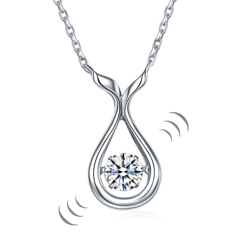 Dancing Stone Water Drop Necklace 925 Sterling Silver Simple Elegant XFN8091