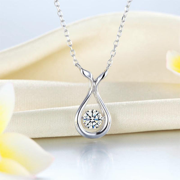 Dancing Stone Water Drop Necklace 925 Sterling Silver Simple Elegant XFN8091