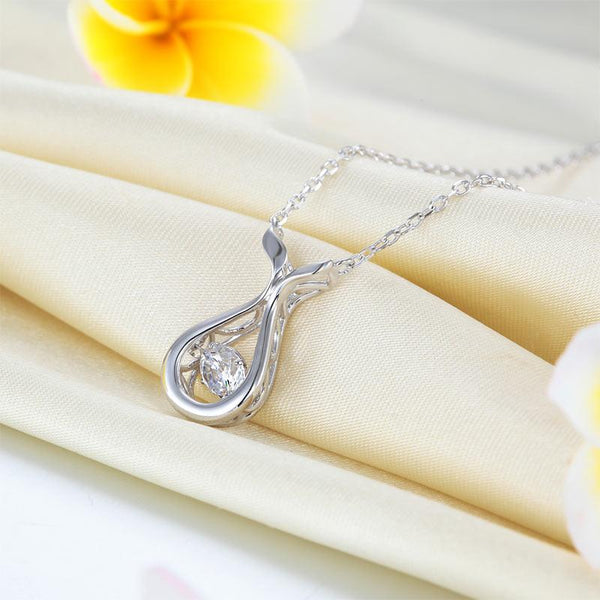 Dancing Stone Water Drop Necklace 925 Sterling Silver Simple Elegant XFN8091