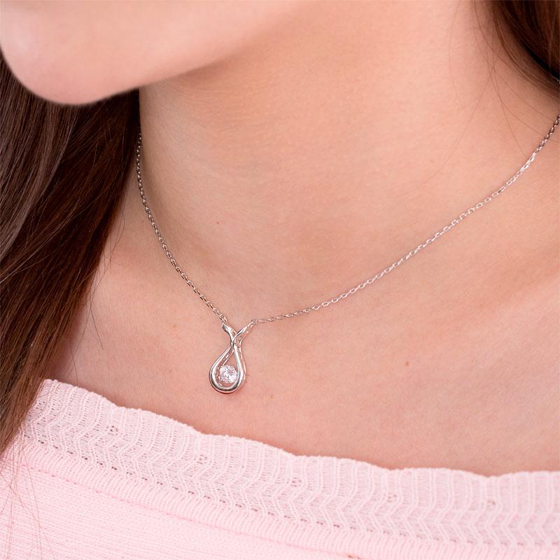 Dancing Stone Water Drop Necklace 925 Sterling Silver Simple Elegant XFN8091