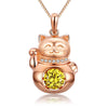 Load image into Gallery viewer, Lucky Cat Dancing Stone Pendant Necklace 925 Sterling Silver Rose Gold Plated XF