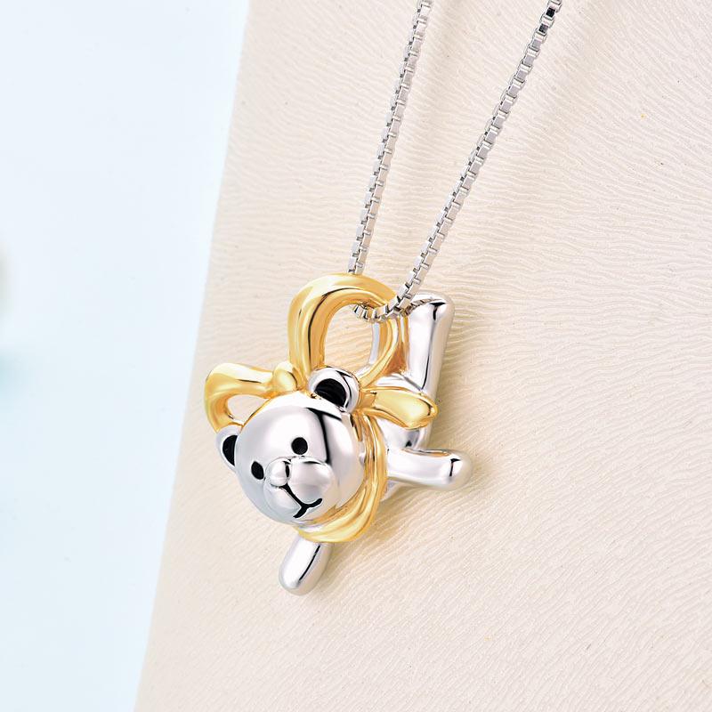 Lovely Bear Pendant Necklace 925 Sterling Silver Birthday Good Handcraft Gift XF
