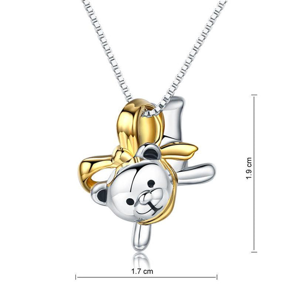 Lovely Bear Pendant Necklace 925 Sterling Silver Birthday Good Handcraft Gift XF