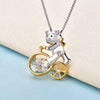 Load image into Gallery viewer, Bear Ride Bicycle Dancing Stone Pendant Necklace 925 Sterling Silver XFN8103