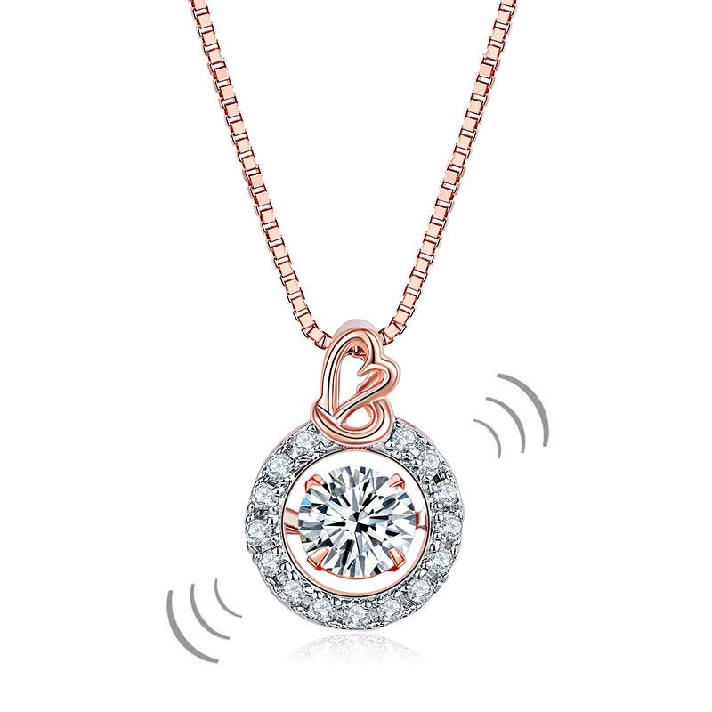 Dancing Stone Pendant Necklace Solid 925 Sterling Silver Rose Gold Plated