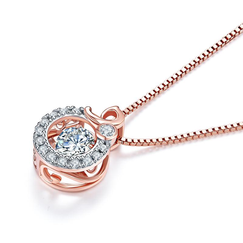 Dancing Stone Pendant Necklace Solid 925 Sterling Silver Rose Gold Plated