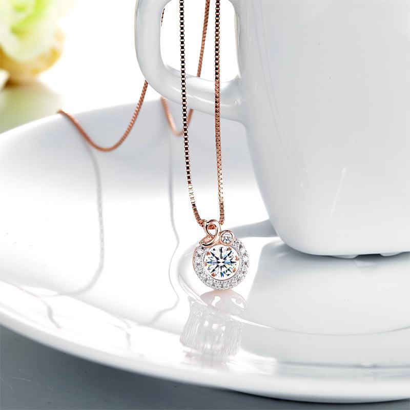 Dancing Stone Pendant Necklace Solid 925 Sterling Silver Rose Gold Plated