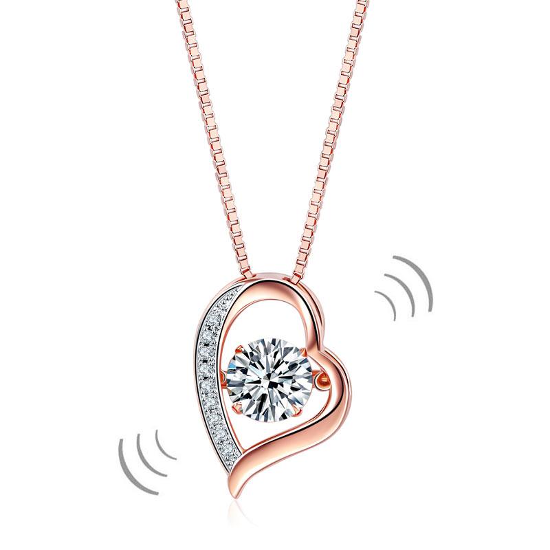 Dancing Stone Heart Pendant Necklace Solid 925 Sterling Silver Rose Gold Plated