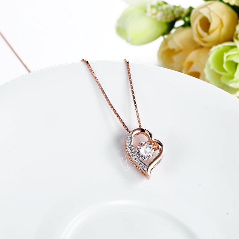Dancing Stone Heart Pendant Necklace Solid 925 Sterling Silver Rose Gold Plated