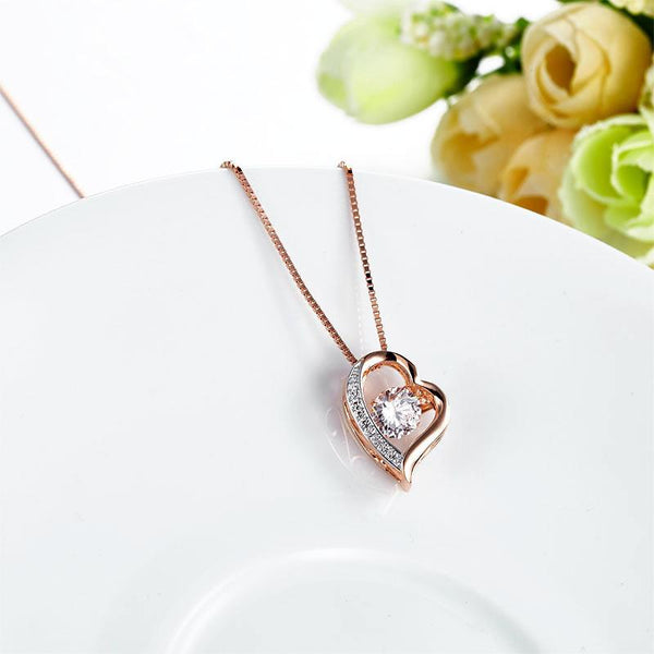 Dancing Stone Heart Pendant Necklace Solid 925 Sterling Silver Rose Gold Plated