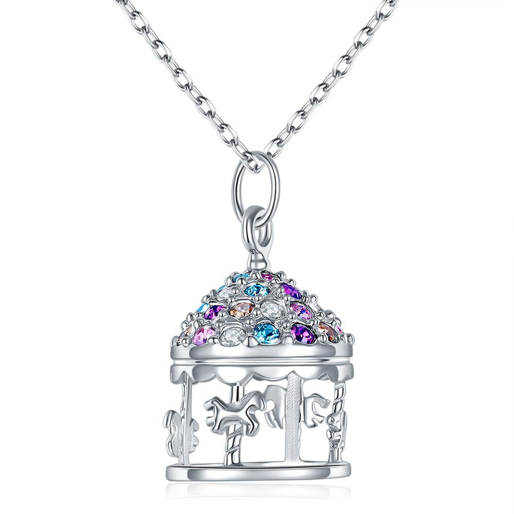 Multi-Color Merry-Go-Round Pendant Necklace Solid 925 Sterling Silver Jewelry