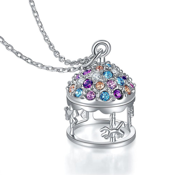 Multi-Color Merry-Go-Round Pendant Necklace Solid 925 Sterling Silver Jewelry