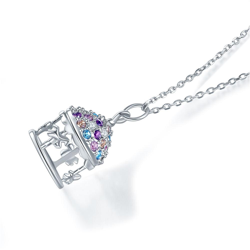 Multi-Color Merry-Go-Round Pendant Necklace Solid 925 Sterling Silver Jewelry