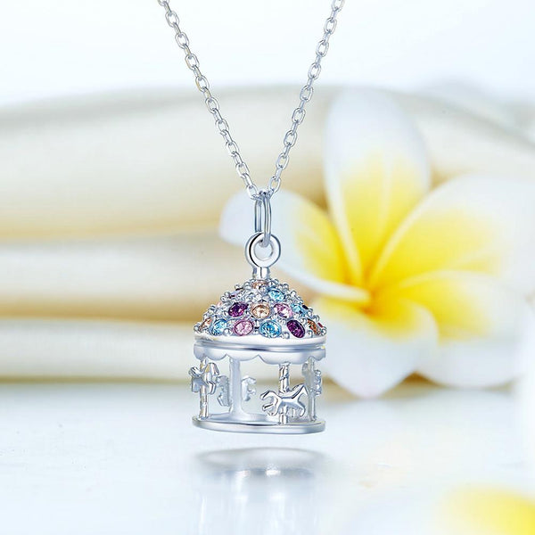 Multi-Color Merry-Go-Round Pendant Necklace Solid 925 Sterling Silver Jewelry