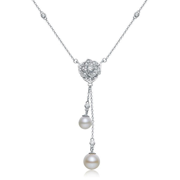 Rose Fresh Water Pearls Necklace 925 Sterling Silver XFN8118