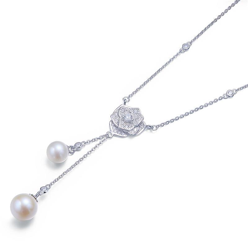 Rose Fresh Water Pearls Necklace 925 Sterling Silver XFN8118