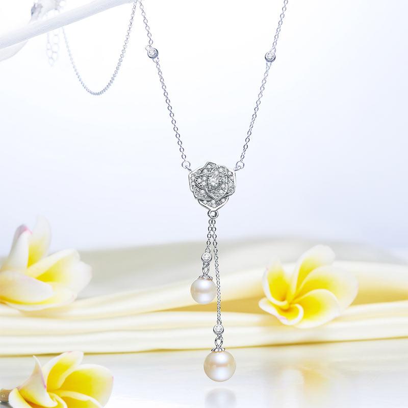 Rose Fresh Water Pearls Necklace 925 Sterling Silver XFN8118