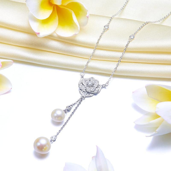 Rose Fresh Water Pearls Necklace 925 Sterling Silver XFN8118