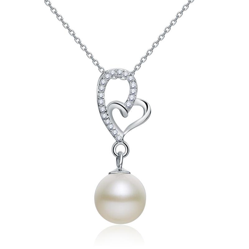 Fresh Water Pearl Heart Necklace 925 Sterling Silver XFN8120