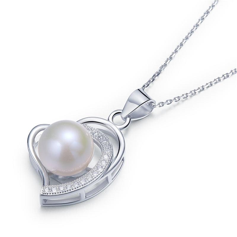 Fresh Water Pearl Heart Necklace 925 Sterling Silver XFN8121