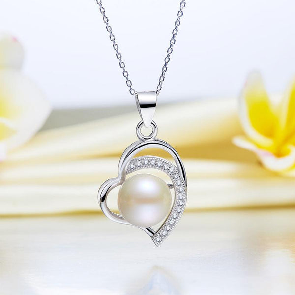 Fresh Water Pearl Heart Necklace 925 Sterling Silver XFN8121