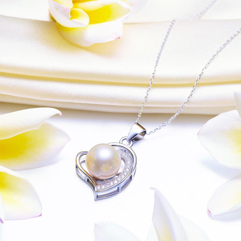 Fresh Water Pearl Heart Necklace 925 Sterling Silver XFN8121