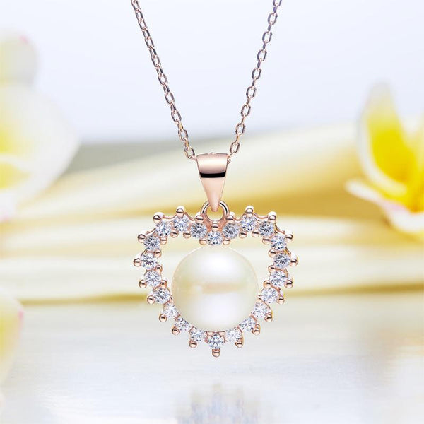 Fresh Water Pearl Heart Necklace 925 Sterling Silver with Rose Gold Plated XFN81