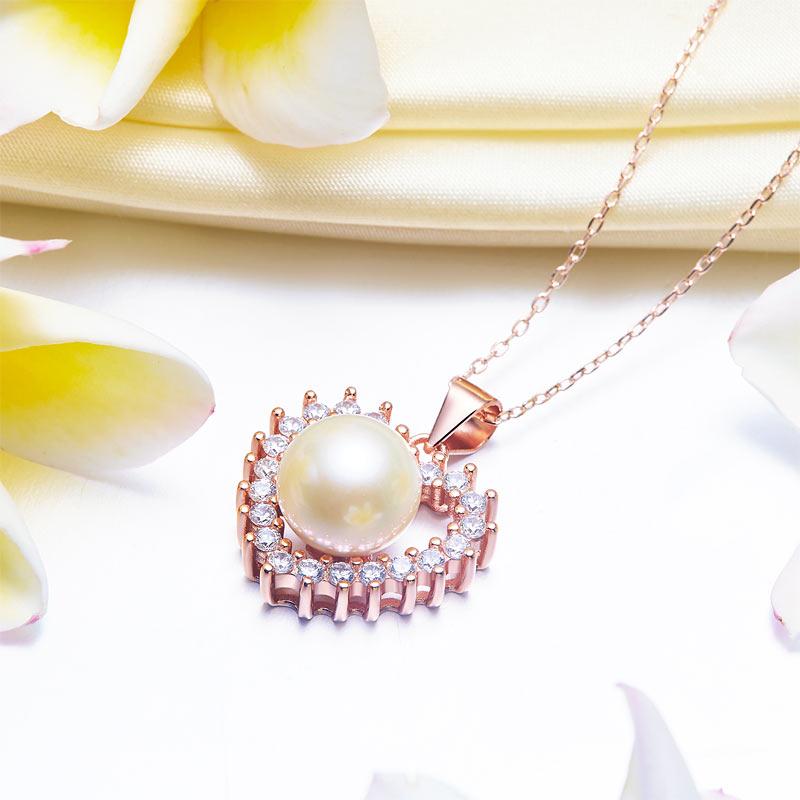 Fresh Water Pearl Heart Necklace 925 Sterling Silver with Rose Gold Plated XFN81