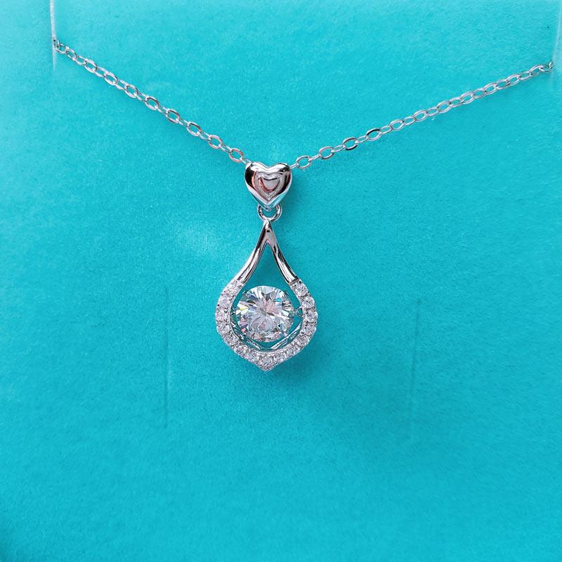 1 Carat Moissanite Diamond Dancing Stone Tear Drop Necklace 925 Sterling Silver XFN8136