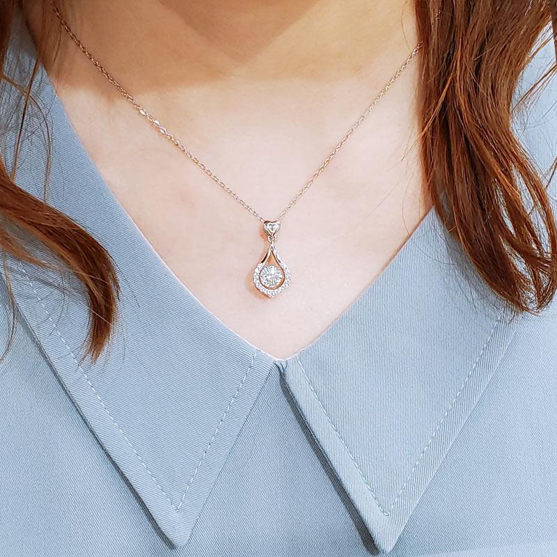 1 Carat Moissanite Diamond Dancing Stone Tear Drop Necklace 925 Sterling Silver XFN8136