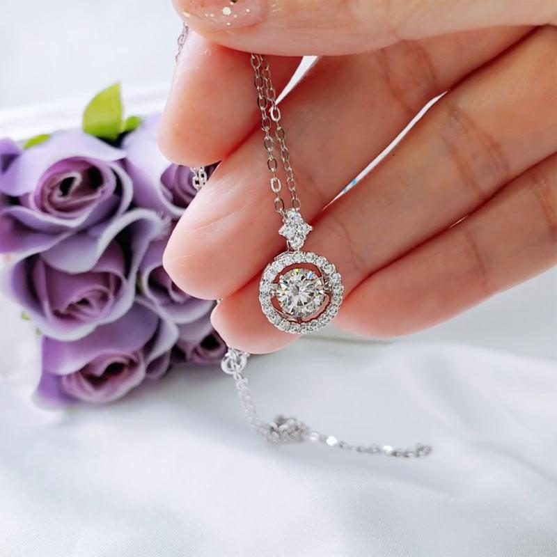 1 Carat Moissanite Diamond Dancing Stone Necklace 925